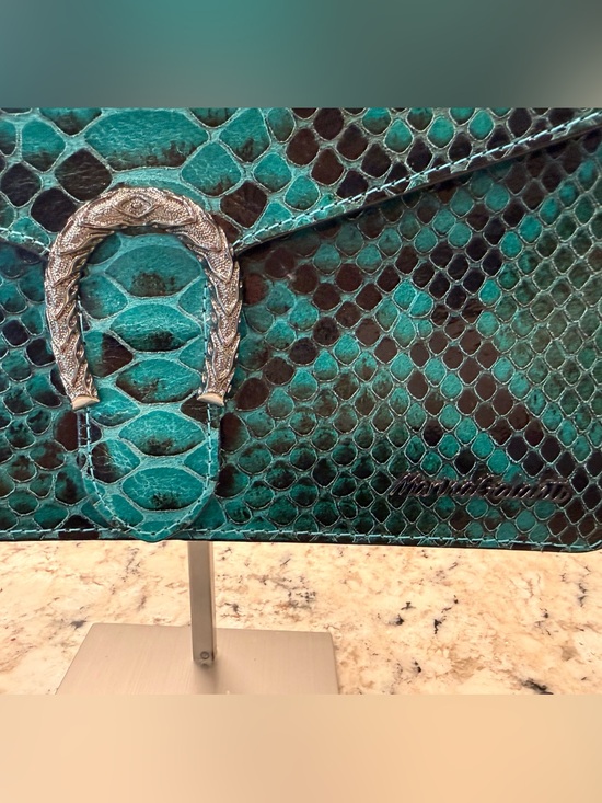 Marina Galanti NWOT Teal Snake-Embossed Leather Bag w/Gunmetal Chain Strap